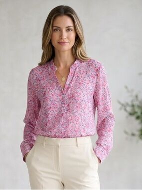 Korye DailyLook Pink Floral Sheer Button Down Blouse Top NWT Size Large